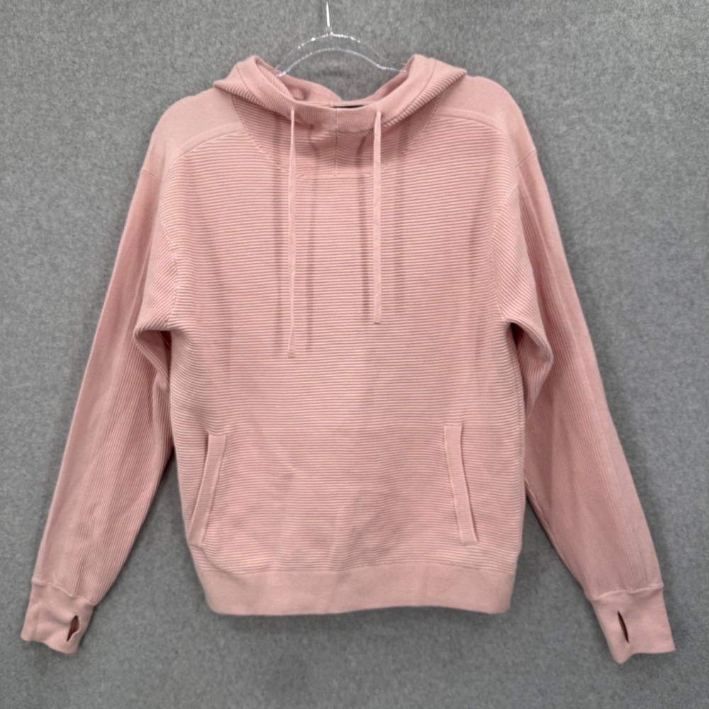 BLANC NOIR Women's Pink Ribbed Hoodie Sweatshirt Size M Thumbholes Casual